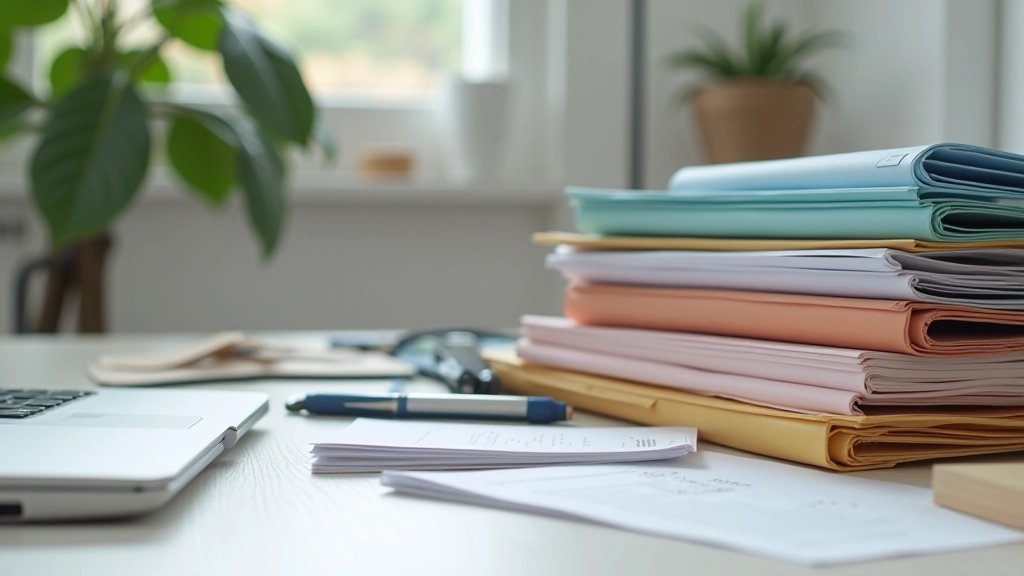 Bureau organisé avec dossiers étiquetés et classeur fiscal bien rangé