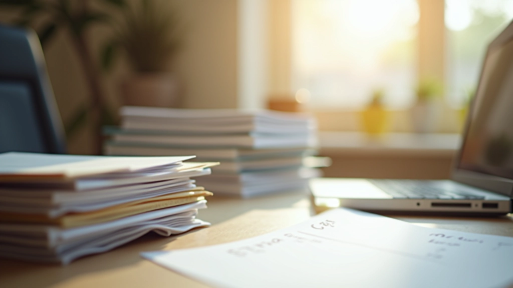 Espace de travail organisé avec système de classement et documents bien rangés