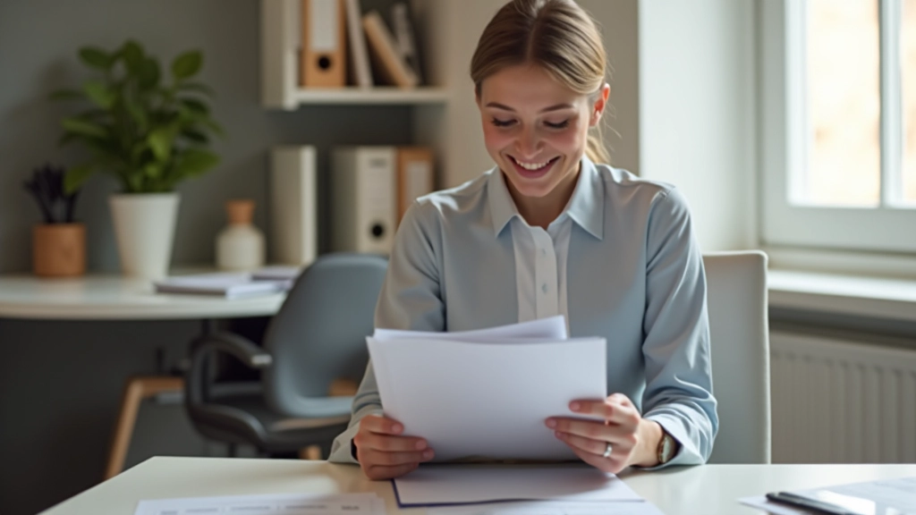 Personne satisfaite avec ses documents bien organisés et classeur fiscal complet prêt pour la déclaration